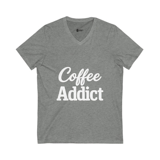 Coffee Addict Unisex V-Neck Tee, Casual Shirt, Gift for Coffee Lovers, Funny Coffee Shirt, Everyday Wear, Birthday Present